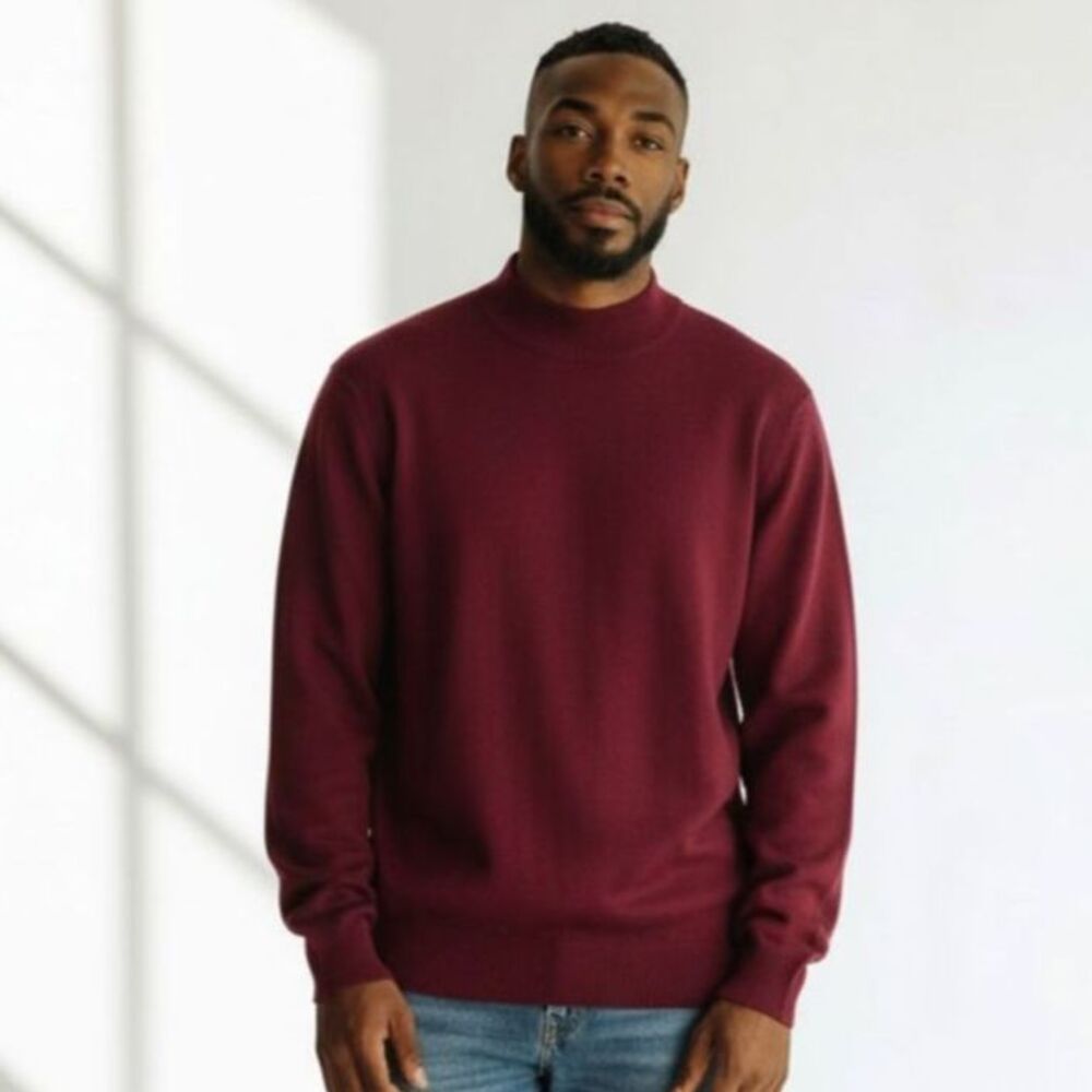 Paul Fredrick Mockneck Sweater Mens Size XXL Wine Minimalist Preppy Pima Cotton